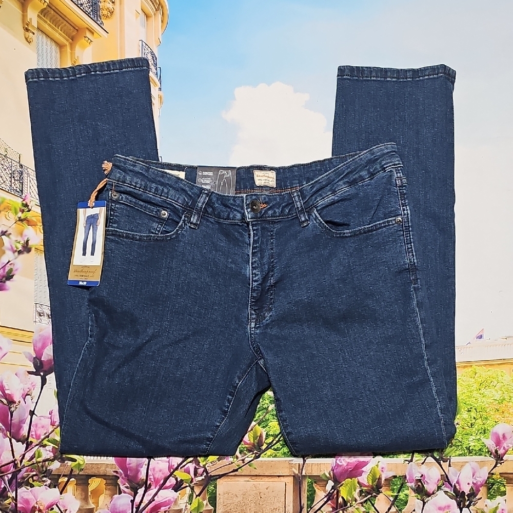 Waterproof Dark Blue Denim Straight Jeans 36x30 New Dillon